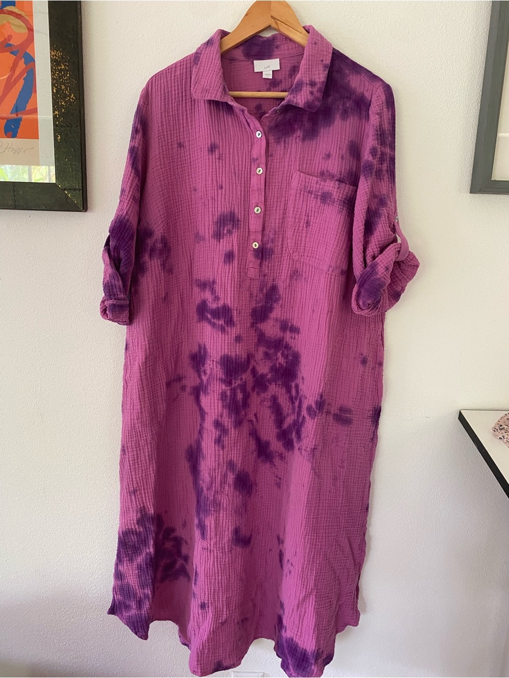 J. Jill Pink and Purple Tie-Dye Button-Up Maxi Dress